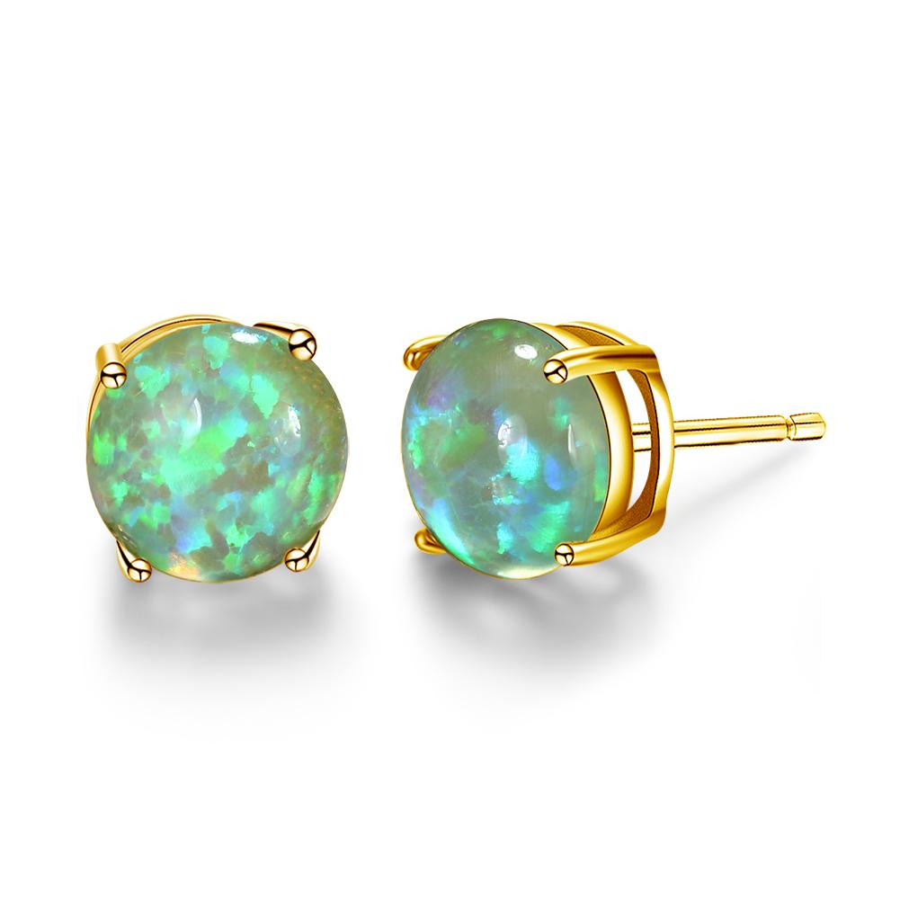 Opal Stud Earrings with Golden Plating - Perfect for Female